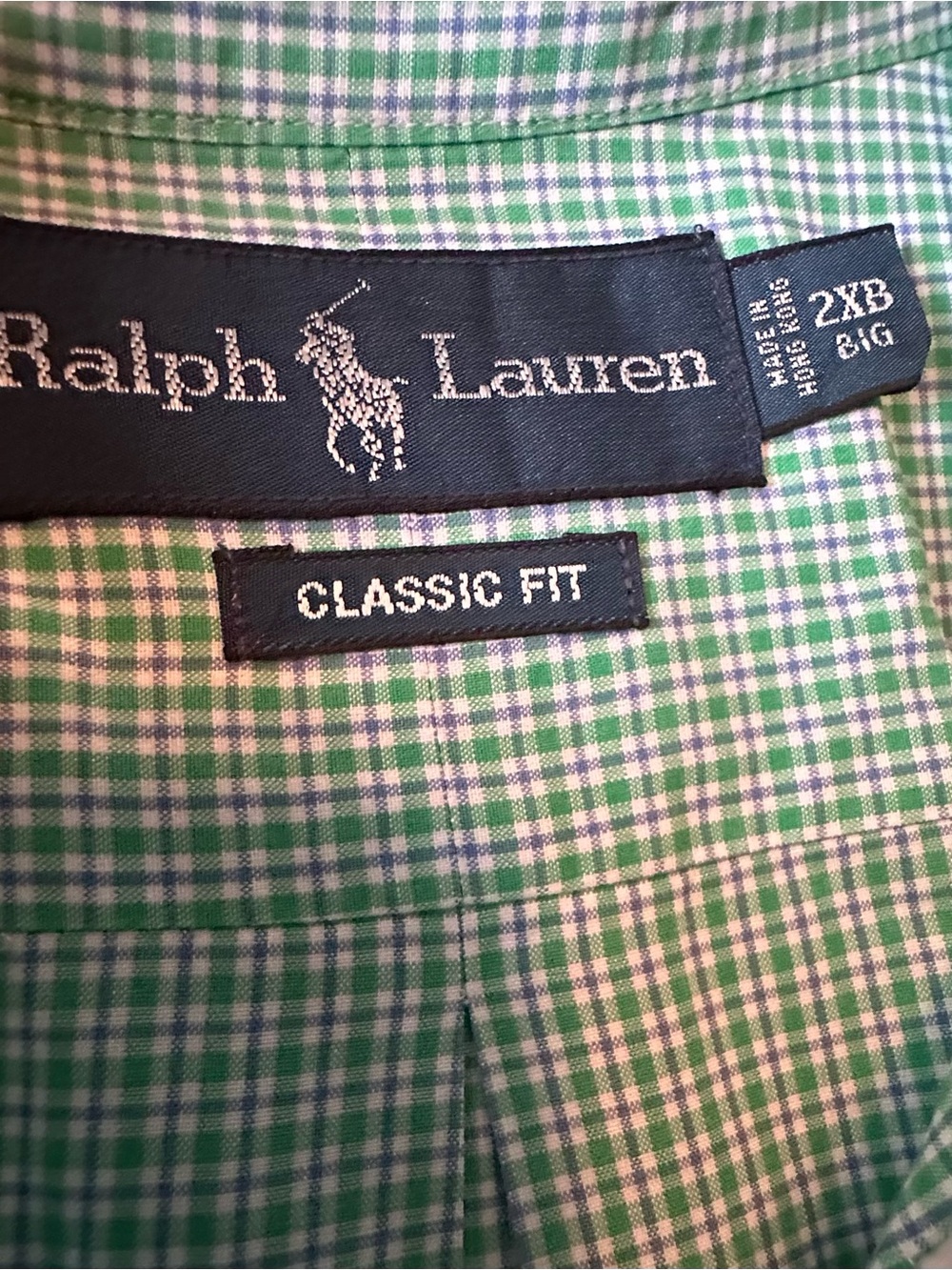 Ralph Lauren Green & White Classic Fit Big & Tall Micro Check Button-Up Shirt